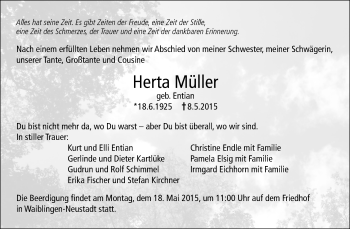 Traueranzeige von Herta Müller von Waiblinger Kreiszeitung