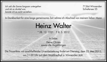 Traueranzeige von Heinz Walter von Kreiszeitung Waiblingen