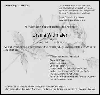 Traueranzeige von Ursula Widmaier von Kreiszeitung Waiblingen