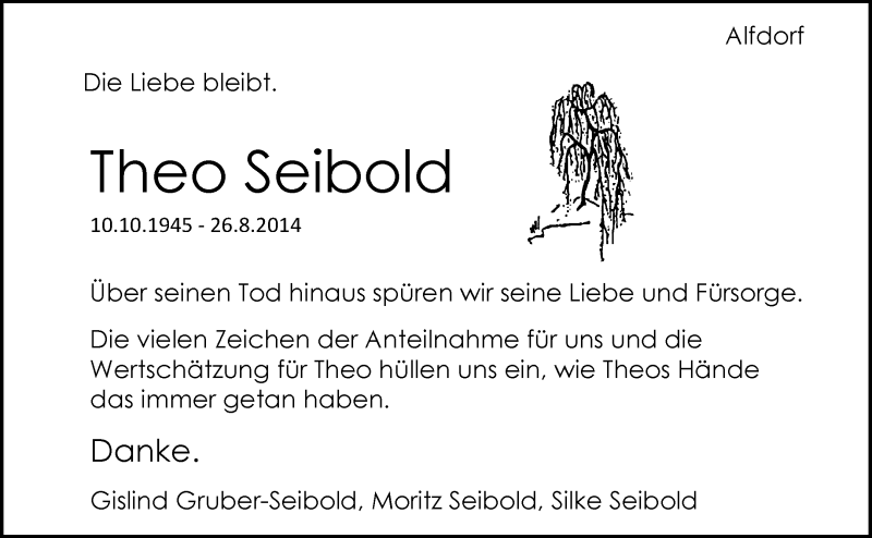  Traueranzeige für Theo Seibold vom 18.09.2014 aus Waiblinger Kreiszeitung
