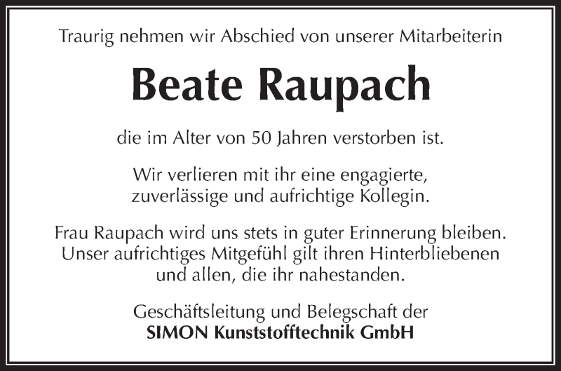  Traueranzeige für Beate Raupach vom 19.12.2014 aus Waiblinger Kreiszeitung