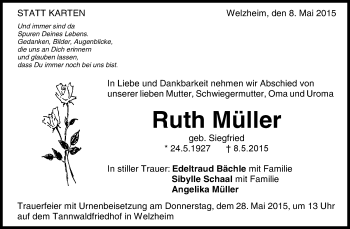 Traueranzeige von Ruth Müller von Waiblinger Kreiszeitung