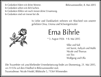 Traueranzeige von Erna Bihrle von Waiblinger Kreiszeitung