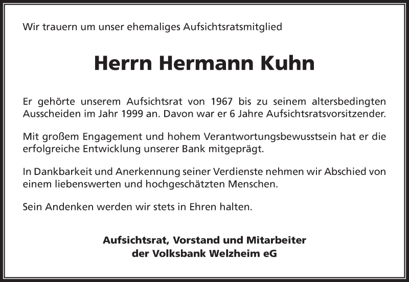  Traueranzeige für Hermann Kuhn vom 17.11.2015 aus Waiblinger Kreiszeitung