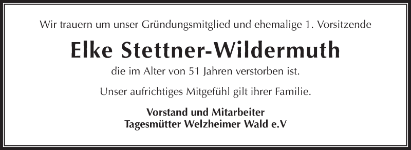  Traueranzeige für Elke Stettner-Wildermuth vom 15.02.2016 aus Waiblinger Kreiszeitung