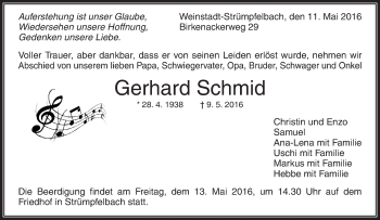 Traueranzeige von Gerhard Schmid von Waiblinger Kreiszeitung