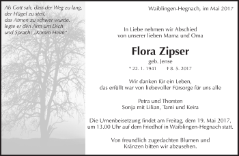 Traueranzeige von Flora Zipser von Waiblinger Kreiszeitung
