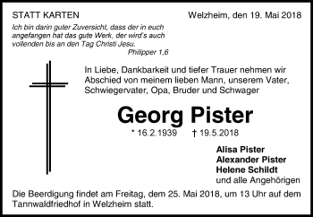 Traueranzeige von Georg Pister von Waiblinger Kreiszeitung