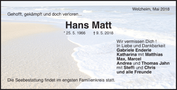 Traueranzeige von Hans Matt von Waiblinger Kreiszeitung
