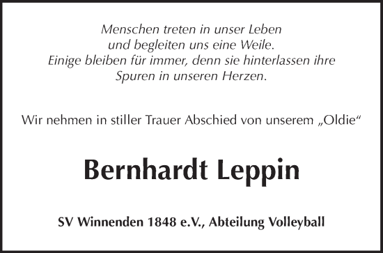 Traueranzeige von Bernhardt Leppin von Waiblinger Kreiszeitung