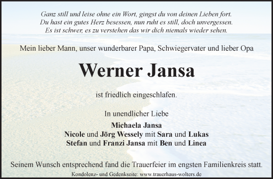 Traueranzeige von Werner Jansa von Waiblinger Kreiszeitung