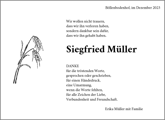 Traueranzeige von Siegfried Müller von Waiblinger Kreiszeitung