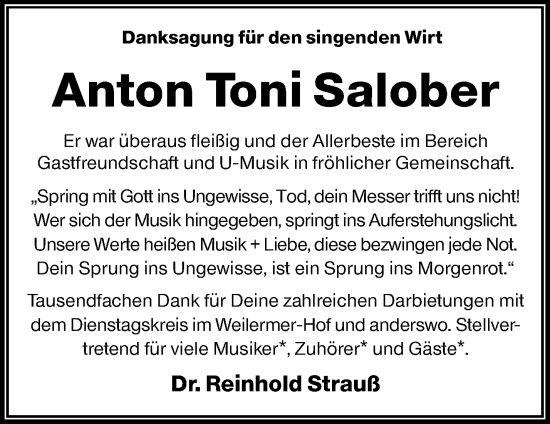Traueranzeige von Anton Salober von Waiblinger Kreiszeitung