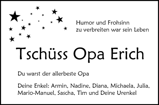 Traueranzeige von Opa Erich  von Waiblinger Kreiszeitung