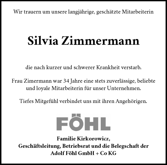 Traueranzeige von Silvia Zimmermann von Waiblinger Kreiszeitung