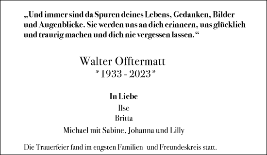 Traueranzeige von Walter Offtermatt von Waiblinger Kreiszeitung