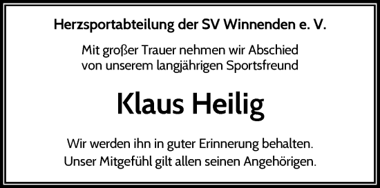 Traueranzeige von Klaus Heilig von Waiblinger Kreiszeitung