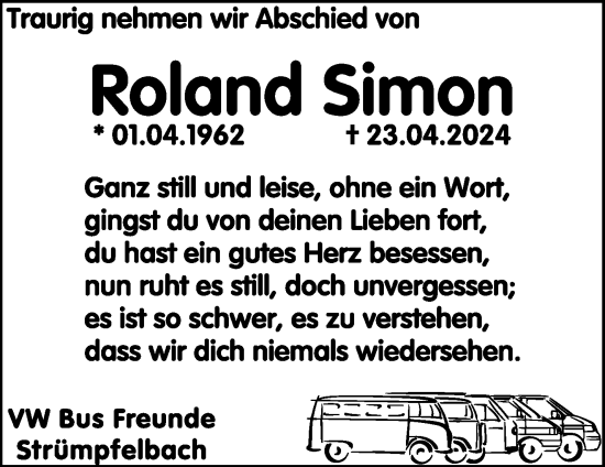 Traueranzeige von Roland Simon von Waiblinger Kreiszeitung