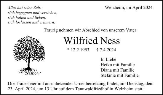 Traueranzeige von Wilfried Ness von Waiblinger Kreiszeitung