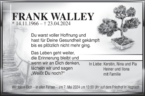 Traueranzeige von Frank Walley von Waiblinger Kreiszeitung