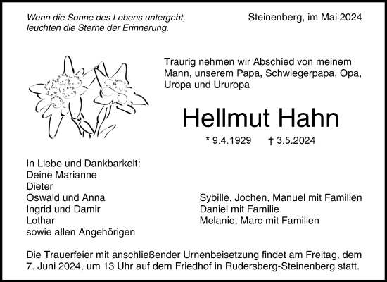 Traueranzeige von Hellmut Hahn von Waiblinger Kreiszeitung