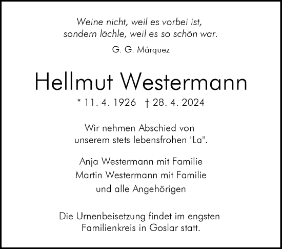 Traueranzeige von Hellmut Westermann von Waiblinger Kreiszeitung