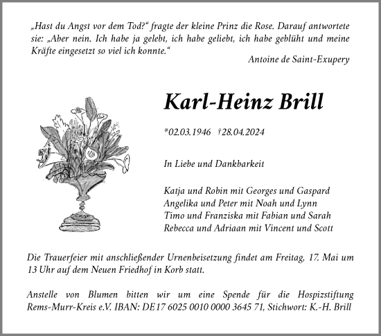 Traueranzeige von Karl-Heinz Brill von Waiblinger Kreiszeitung