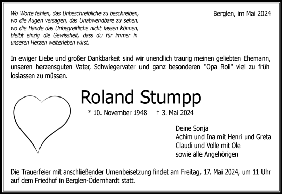 Traueranzeige von Roland Stumpp von Waiblinger Kreiszeitung