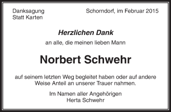 Traueranzeige von Norbert Schwehr von Waiblinger Kreiszeitung