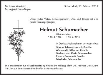 Traueranzeige von Helmut Schumacher von Waiblinger Kreiszeitung