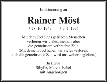 Traueranzeige von Rainer Möst von Waiblinger Kreiszeitung
