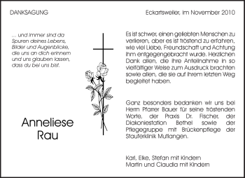 Traueranzeige von Anneliese Rau von Kreiszeitung Waiblingen