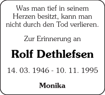 Traueranzeige von Rolf Dethlefsen von Kreiszeitung Waiblingen
