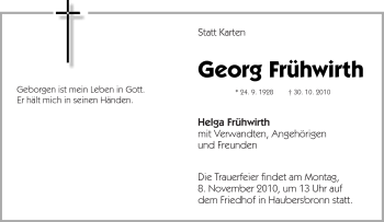 Traueranzeige von Georg Frühwirth von Kreiszeitung Waiblingen