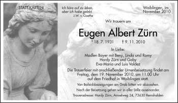 Traueranzeige von Eugen Albert Zürn von Kreiszeitung Waiblingen