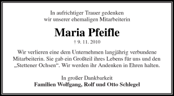 Traueranzeige von Maria Pfeifle von Kreiszeitung Waiblingen
