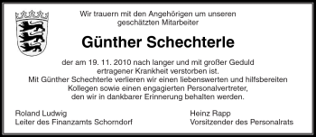 Traueranzeige von Günther Schechterle von Kreiszeitung Waiblingen