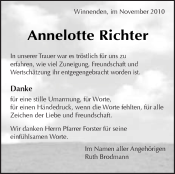 Traueranzeige von Annelore Richter von Kreiszeitung Waiblingen