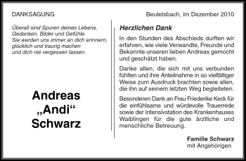 Traueranzeige von Andreas Schwarz von Kreiszeitung Waiblingen