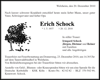 Traueranzeige von Erich Schock von Kreiszeitung Waiblingen