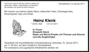 Traueranzeige von Heinz Klenk von Kreiszeitung Waiblingen