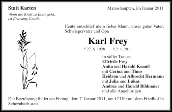 Traueranzeige von Karl Frey von Kreiszeitung Waiblingen