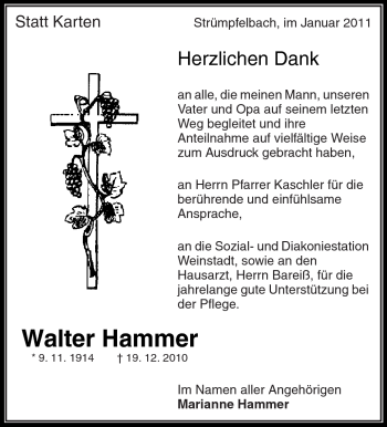 Traueranzeige von Walter Hammer von Kreiszeitung Waiblingen