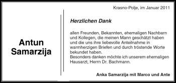 Traueranzeige von Antun Samarzija von Kreiszeitung Waiblingen