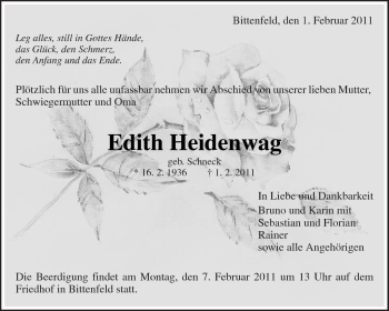 Traueranzeige von Edith Heidenwag von Kreiszeitung Waiblingen