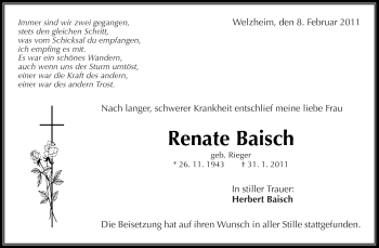 Traueranzeige von Renate Baisch von Kreiszeitung Waiblingen