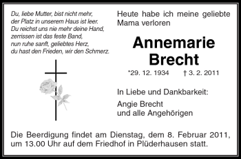 Traueranzeige von Annemarie Brecht von Kreiszeitung Waiblingen