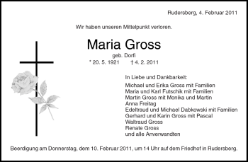 Traueranzeige von Maria Gross von Kreiszeitung Waiblingen