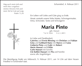 Traueranzeige von Maria Pinto von Kreiszeitung Waiblingen
