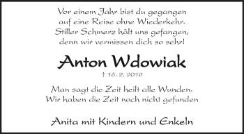 Traueranzeige von Anton Wdowiak von Kreiszeitung Waiblingen